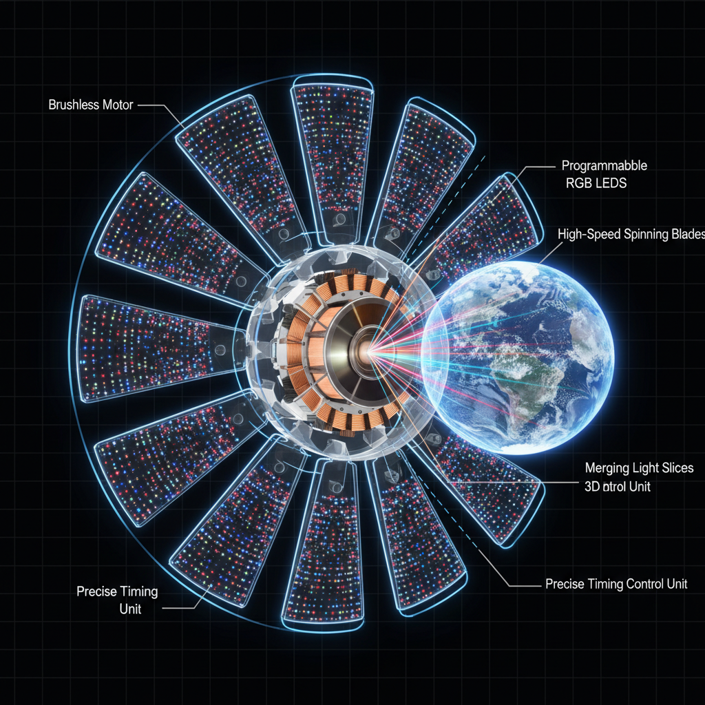 A cutaway diagram illustrating the inner workings of an LED holographic screen.